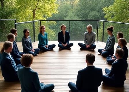 Team members engaged in a mindfulness workshop outdoors