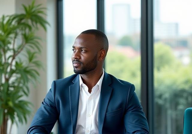 A professional leader finding calm in a modern corporate environment